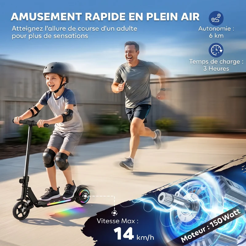 Trottinette électrique enfant pliable 78 x 32 x 92 cm démarrage immédiat freinage sûr style moderne en aluminium noir 21_0006952