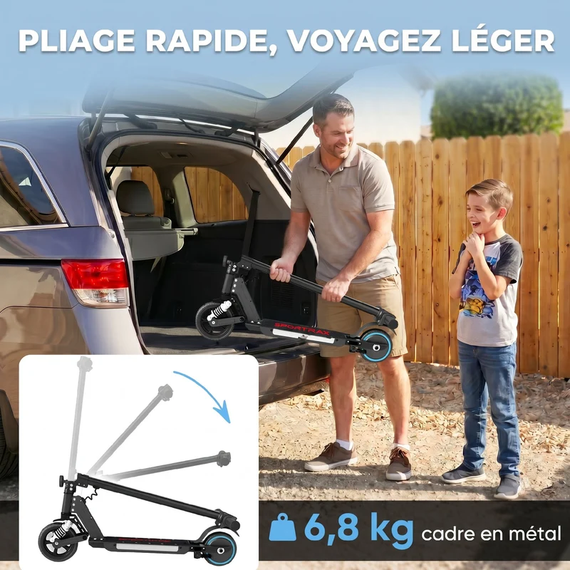 Trottinette électrique enfant pliable 78 x 32 x 92 cm démarrage immédiat freinage sûr style moderne en aluminium noir 21_0006952