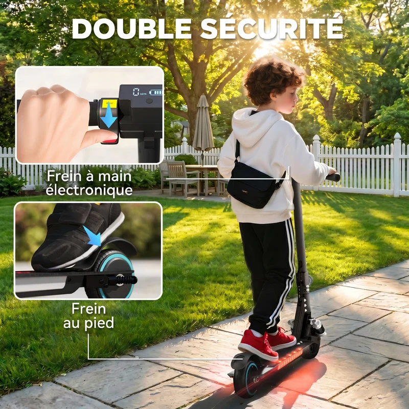 Trottinette électrique enfant pliable 78 x 32 x 92 cm démarrage immédiat freinage sûr style moderne en aluminium noir 21_0006952
