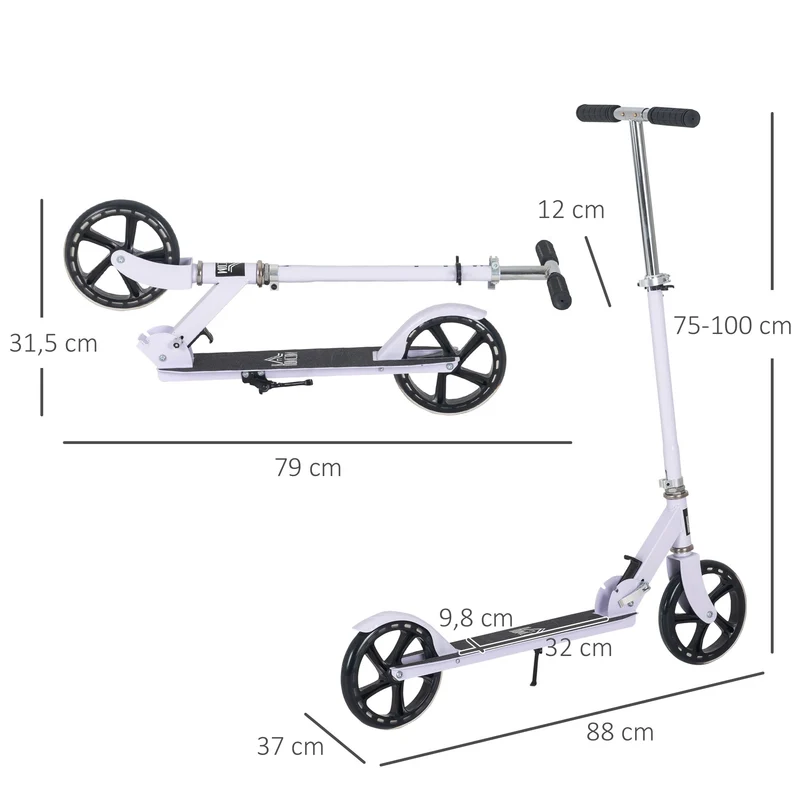 Trottinette pliable enfant 88 x 37 x 75-100 cm guidon réglable quatre niveaux frein arrière moderne en aluminium blanc 21_0000672