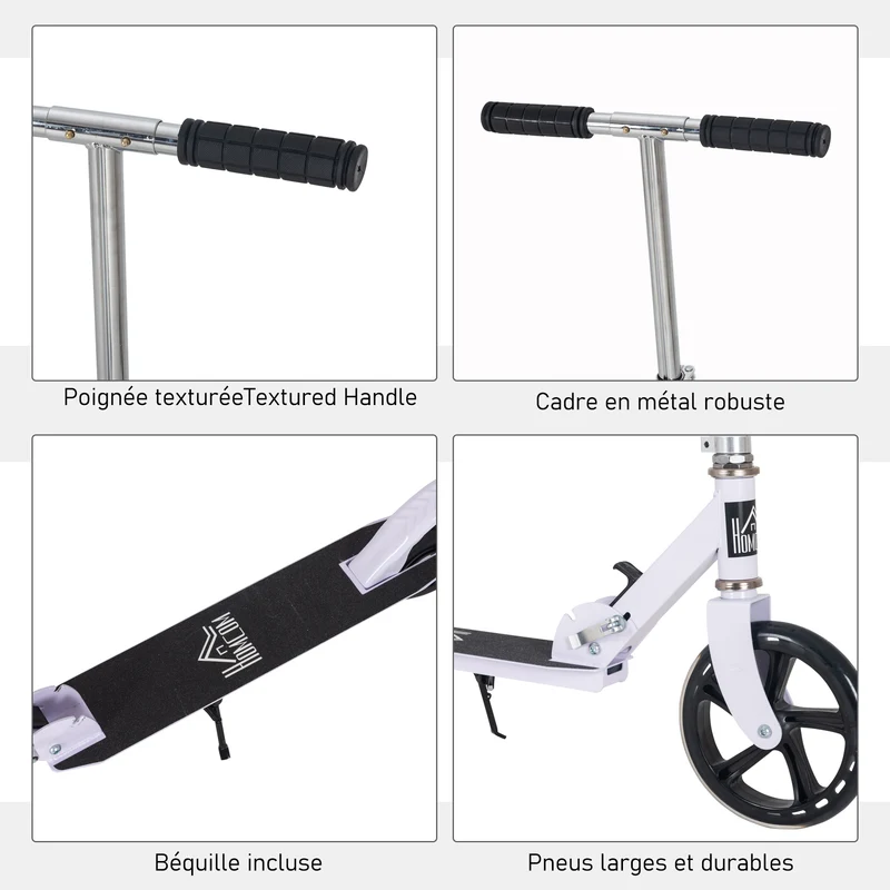 Trottinette pliable enfant 88 x 37 x 75-100 cm guidon réglable quatre niveaux frein arrière moderne en aluminium blanc 21_0000672