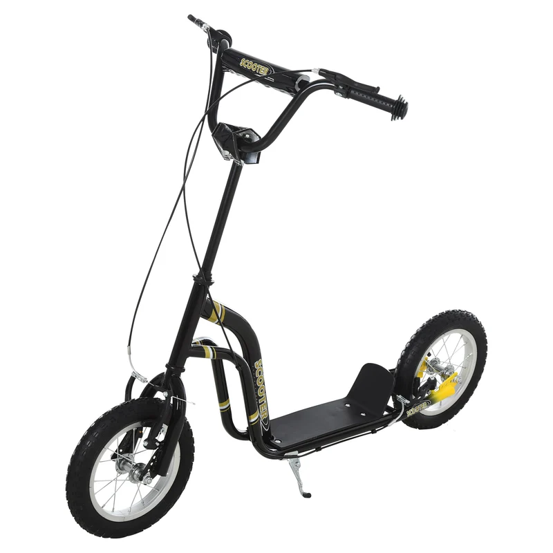 Trottinette enfant tout terrain 120 x 58 x 95 cm grandes roues pneumatiques hauteur réglable design épuré en acier noir 21_0000666