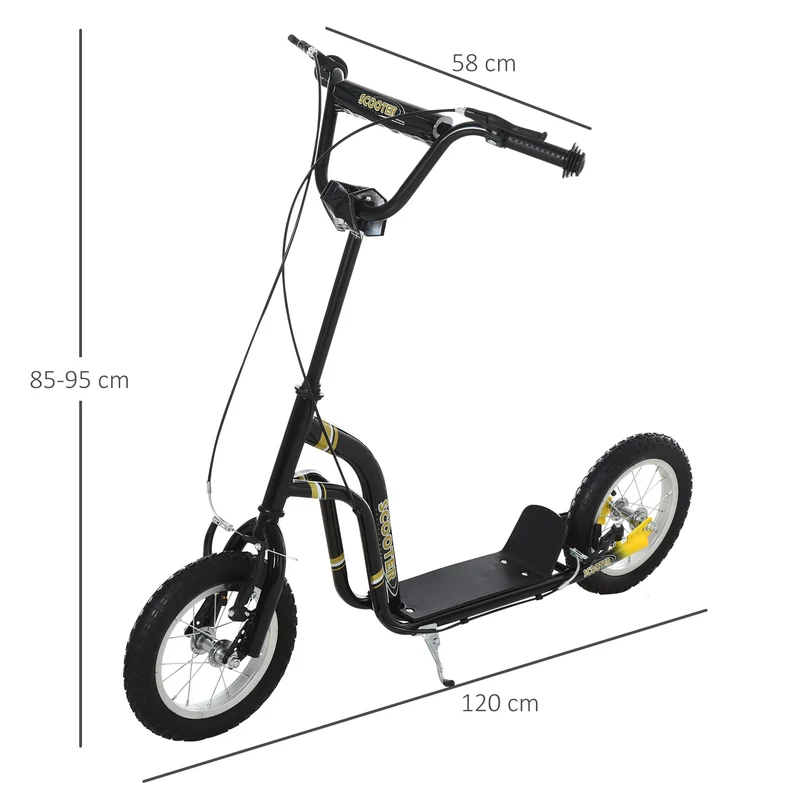 Trottinette enfant tout terrain 120 x 58 x 95 cm grandes roues pneumatiques hauteur réglable design épuré en acier noir 21_0000666