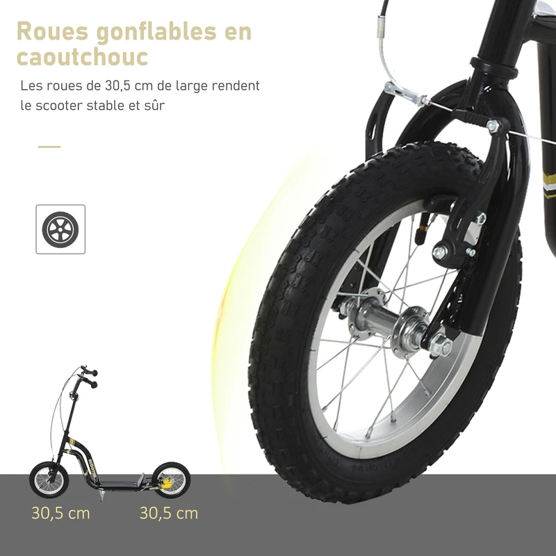 Trottinette enfant tout terrain 120 x 58 x 95 cm grandes roues pneumatiques hauteur réglable design épuré en acier noir 21_0000666