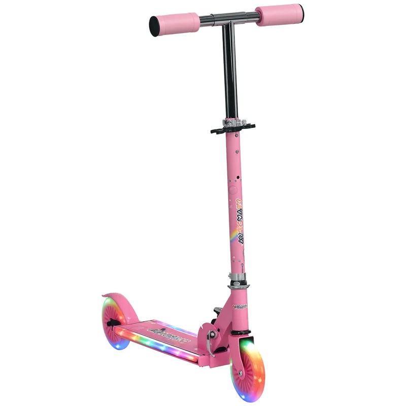Trottinette enfant pliable 67 x 32 x 78 cm guidon réglable 4 niveaux roues lumineuses 3 à 7 ans moderne en métal rose 21_0000683
