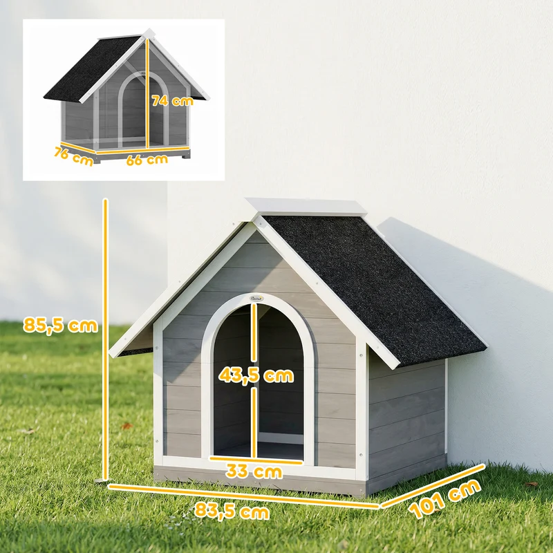 Niche pour chien d'extérieur 101 x 83.5 x 85 cm nettoyage facile base surélevée contemporain ambiance cosy en bois gris 21_0007320