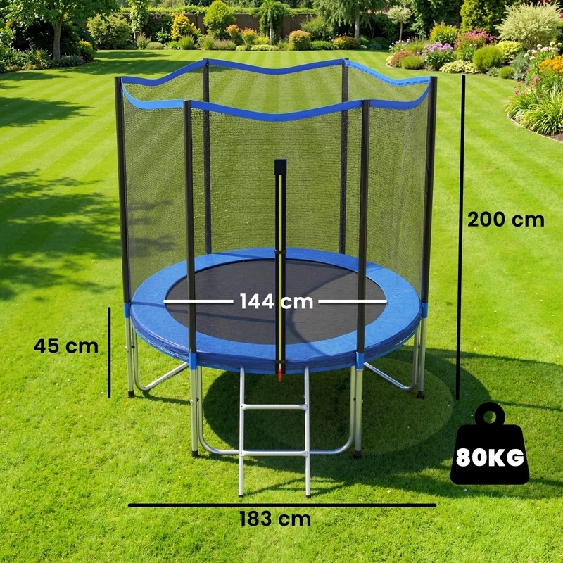 Trampoline de jardin rond 183 x 200 cm filet de sécurité rembourré échelle incluse contemporain scandinave en PP bleu 21_0006673