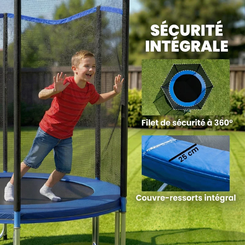 Trampoline de jardin rond 183 x 200 cm filet de sécurité rembourré échelle incluse contemporain scandinave en PP bleu 21_0006673