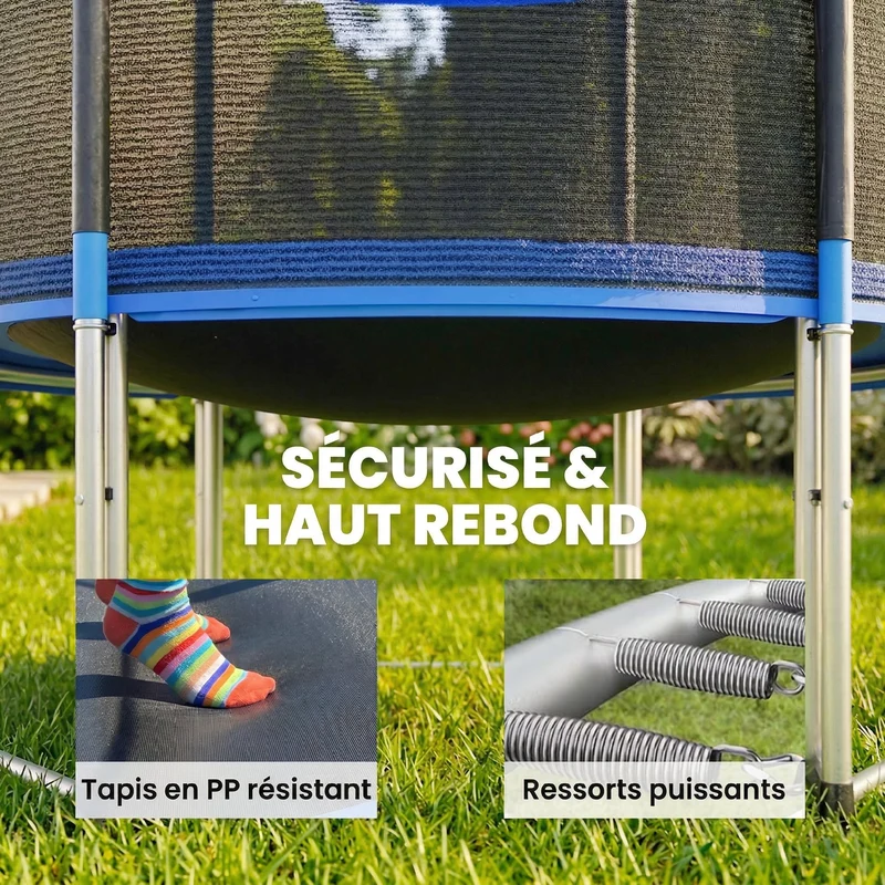 Trampoline de jardin rond 183 x 200 cm filet de sécurité rembourré échelle incluse contemporain scandinave en PP bleu 21_0006673