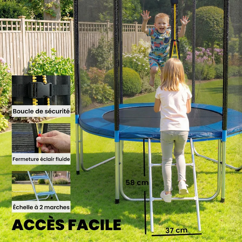 Trampoline de jardin rond 183 x 200 cm filet de sécurité rembourré échelle incluse contemporain scandinave en PP bleu 21_0006673