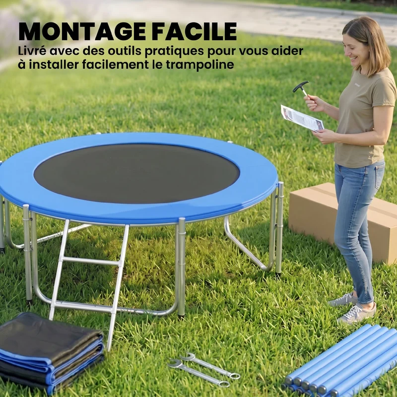 Trampoline de jardin rond 183 x 200 cm filet de sécurité rembourré échelle incluse contemporain scandinave en PP bleu 21_0006673