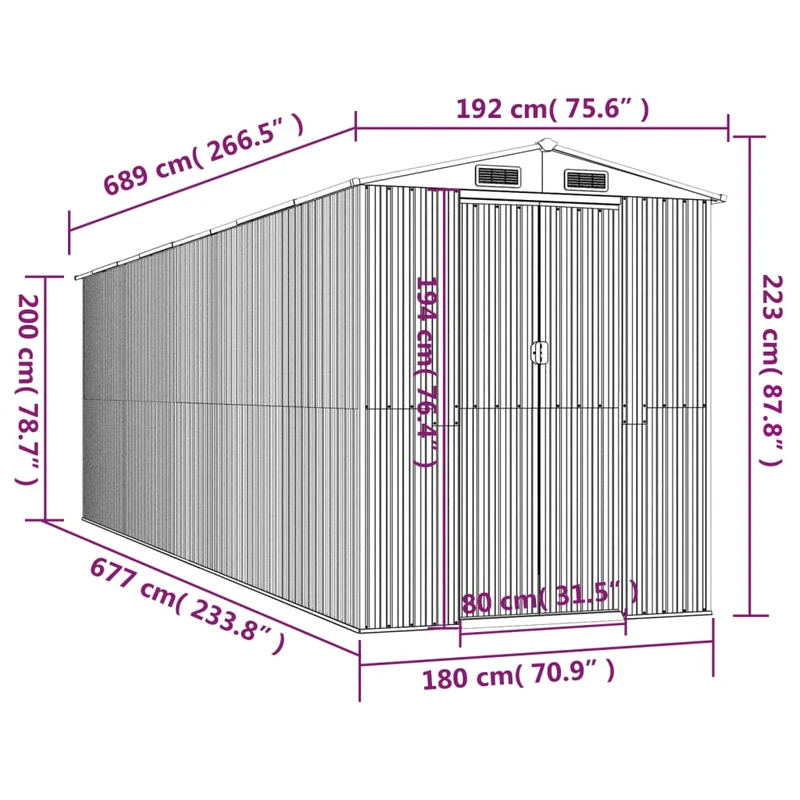 Abri de jardin cabane cabanon maison de stockage remise extérieur hangar outils robuste foncé 192 x 689 x 223 cm acier galvanisé marron 02_0022323