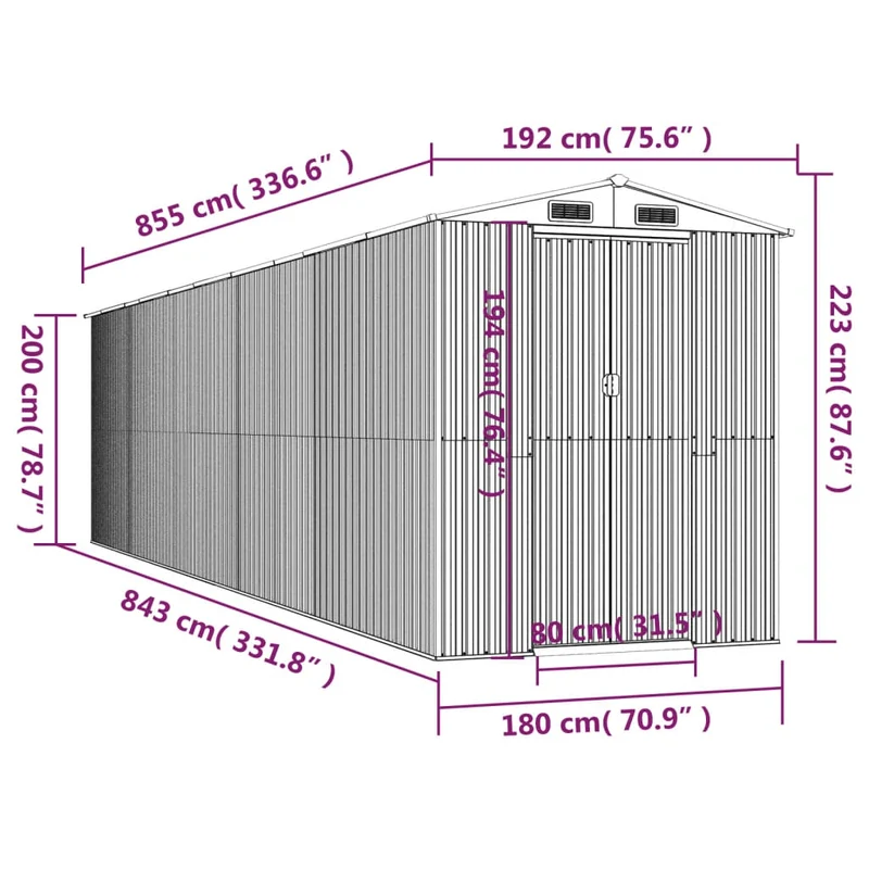 Abri de jardin cabane cabanon maison de stockage remise extérieur hangar outils robuste foncé 192 x 855 x 223 cm acier galvanisé marron 02_0022325