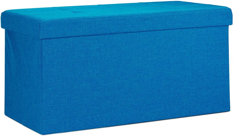 Tabouret banquette pouf de rangement pliant coffre repose-pieds 76 cm lin bleu 13_0002337_2