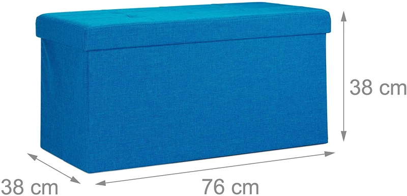 Tabouret banquette pouf de rangement pliant coffre repose-pieds 76 cm lin bleu 13_0002337_2