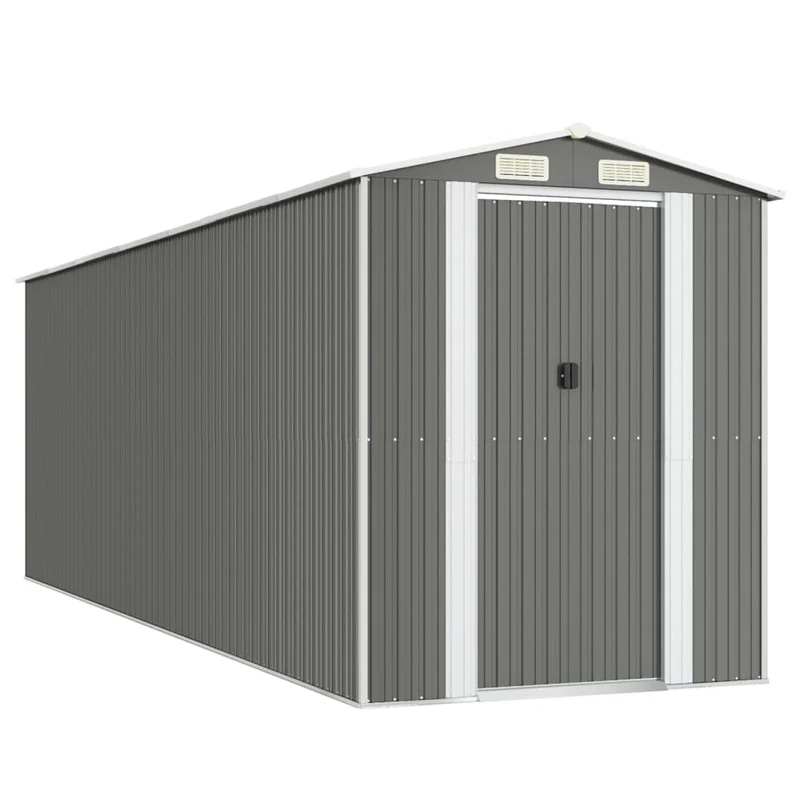 Abri de jardin cabane cabanon maison de stockage remise extérieur hangar outils robuste clair 192 x 606 x 223 cm acier galvanisé gris 02_0022260