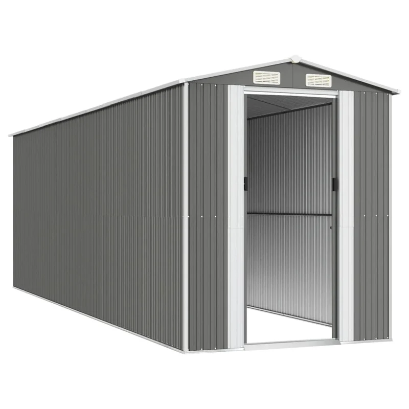 Abri de jardin cabane cabanon maison de stockage remise extérieur hangar outils robuste clair 192 x 606 x 223 cm acier galvanisé gris 02_0022260