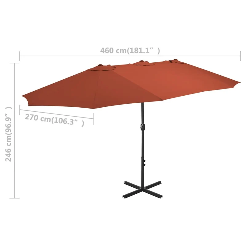Parasol avec poteau en aluminium 460 x 270 cm orange 02_0008137