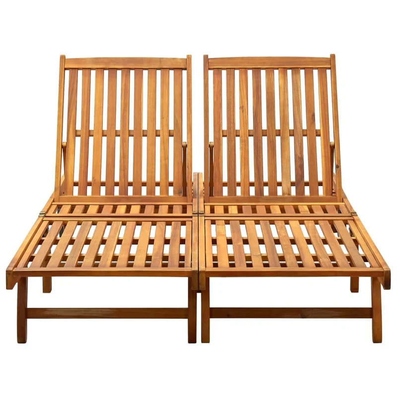 Transat chaise longue bain de soleil lit de jardin terrasse meuble d'extérieur 2 places bois d'acacia massif 02_0012238