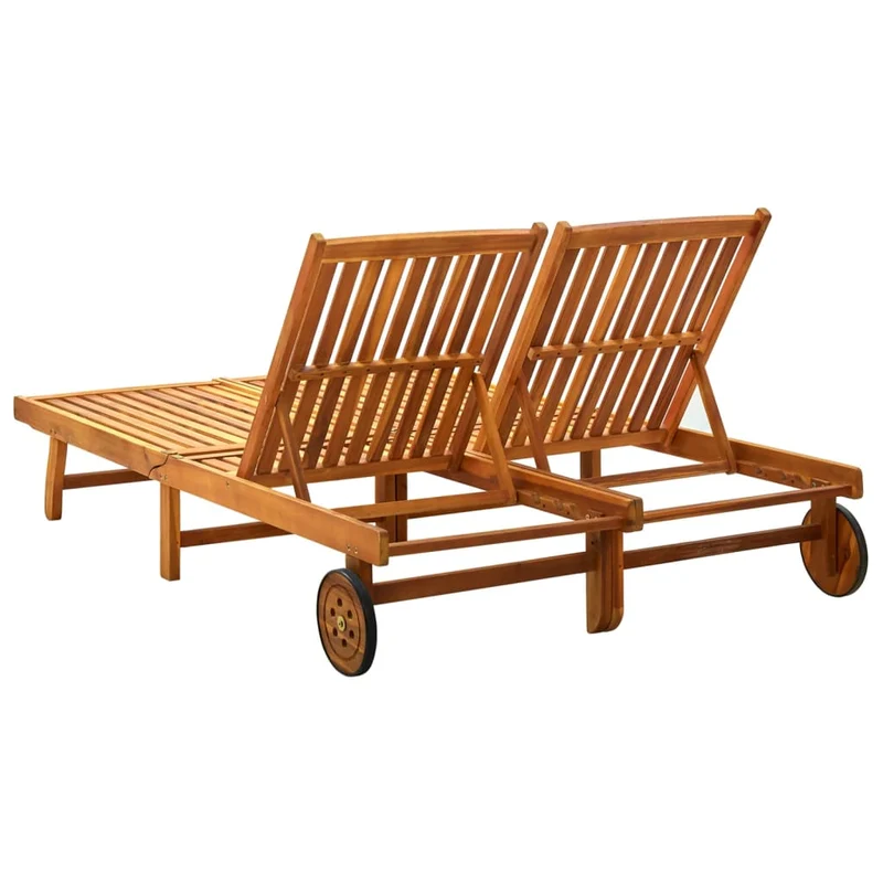 Transat chaise longue bain de soleil lit de jardin terrasse meuble d'extérieur 2 places bois d'acacia massif 02_0012238