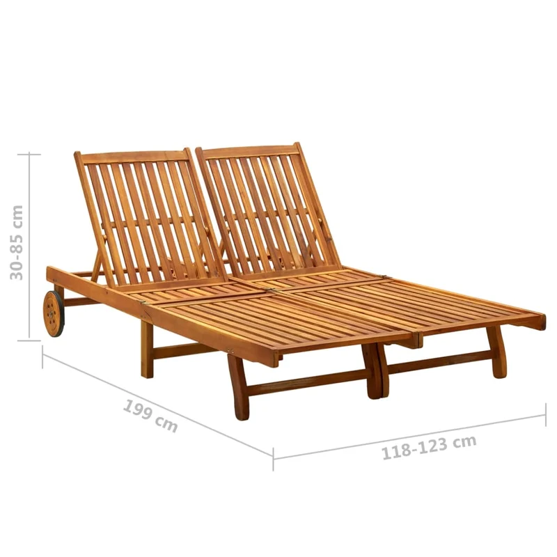 Transat chaise longue bain de soleil lit de jardin terrasse meuble d'extérieur 2 places bois d'acacia massif 02_0012238