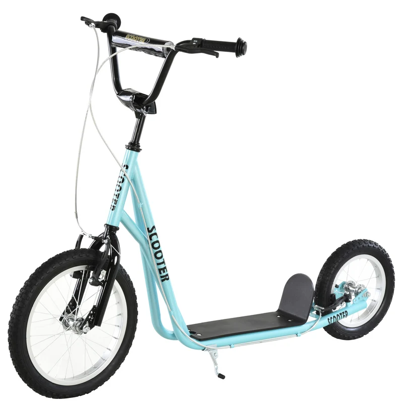 Trottinette pour enfants et grands 135 x 58 x 94 cm pneus gonflables guidon réglable moderne tendance en acier bleu ciel 21_0000669