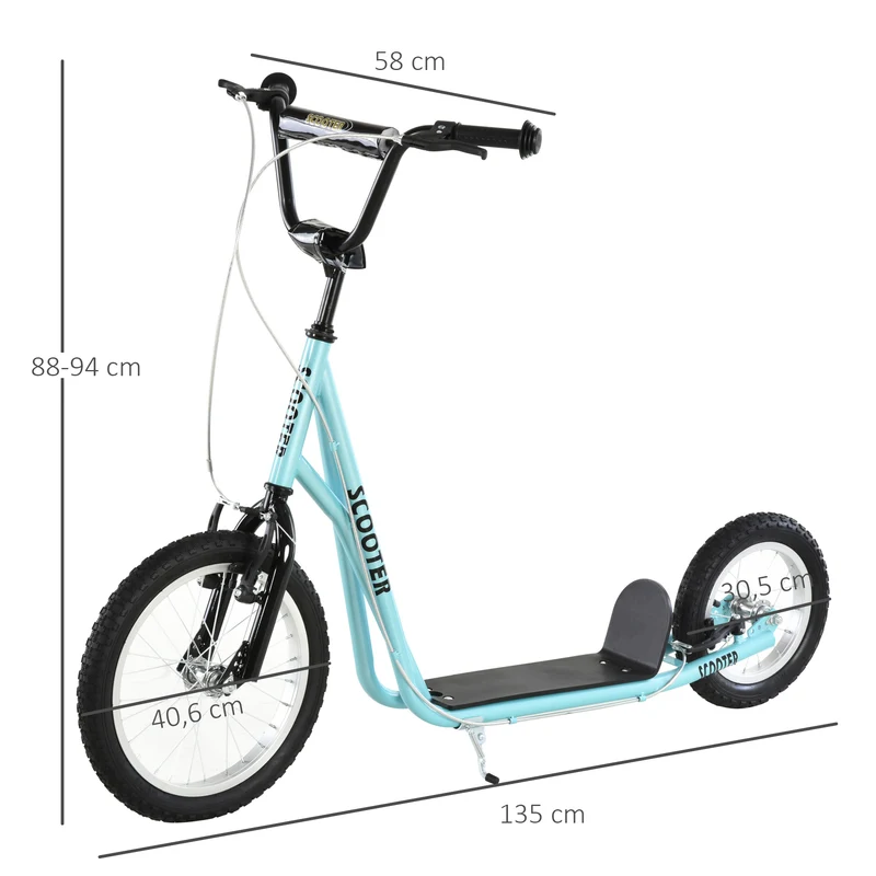 Trottinette pour enfants et grands 135 x 58 x 94 cm pneus gonflables guidon réglable moderne tendance en acier bleu ciel 21_0000669