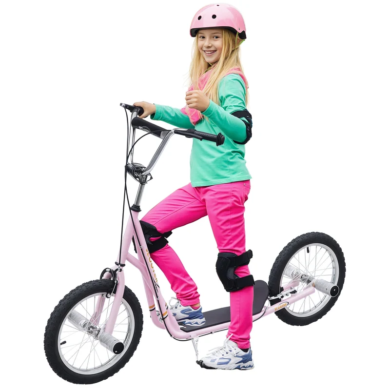 Trottinette grandes roues usage extérieur 143 x 58 x 100 cm guidon réglable pneus pneumatiques moderne en acier rose 21_0000674