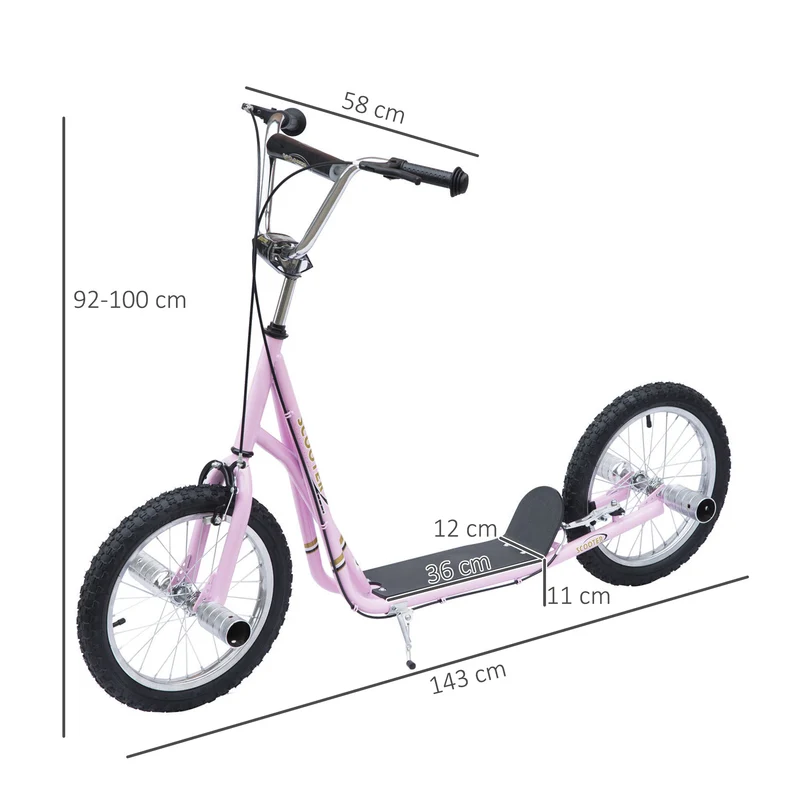 Trottinette grandes roues usage extérieur 143 x 58 x 100 cm guidon réglable pneus pneumatiques moderne en acier rose 21_0000674