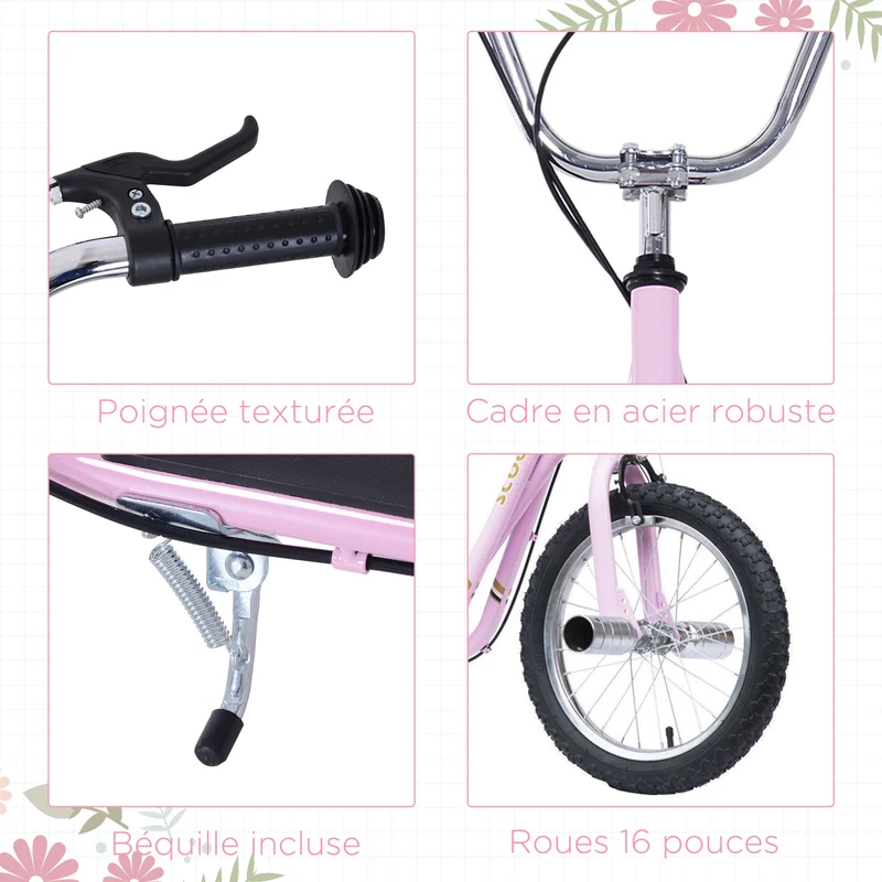 Trottinette grandes roues usage extérieur 143 x 58 x 100 cm guidon réglable pneus pneumatiques moderne en acier rose 21_0000674