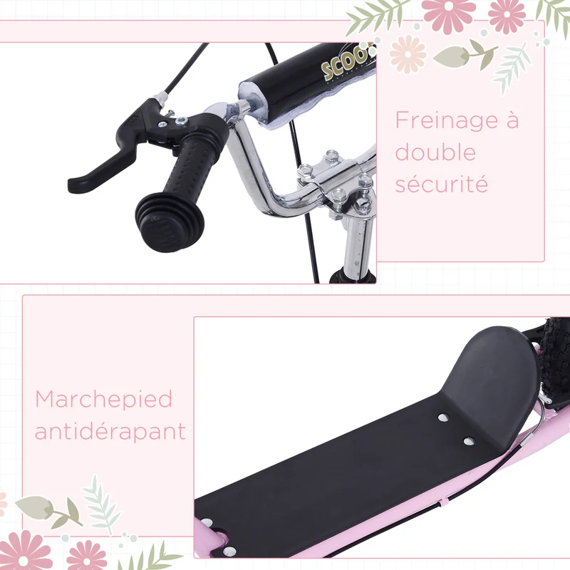 Trottinette grandes roues usage extérieur 143 x 58 x 100 cm guidon réglable pneus pneumatiques moderne en acier rose 21_0000674