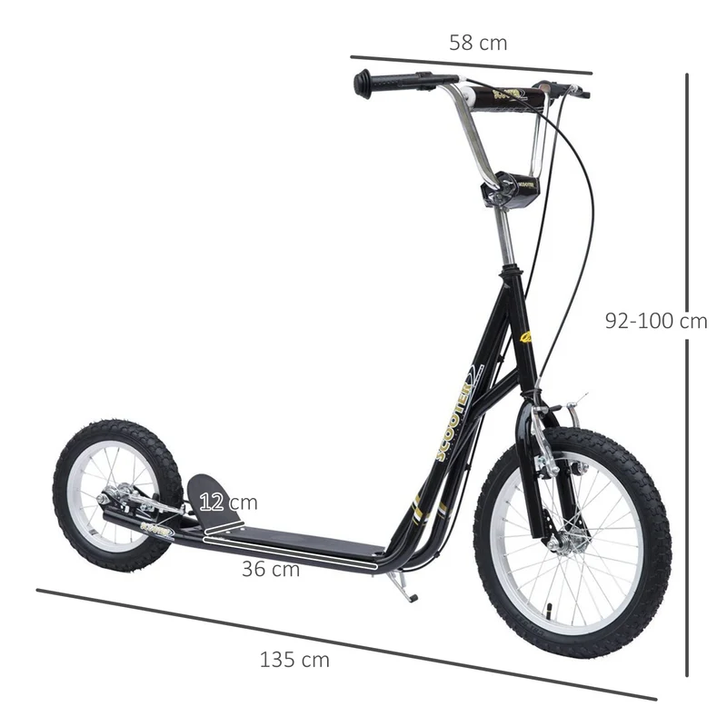 Trottinette enfant tout terrain 135 x 58 x 100 cm pneus gonflables guidon réglable design moderne jardin en acier noir 21_0000679