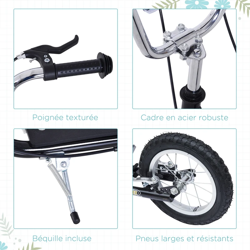 Trottinette enfant tout terrain 135 x 58 x 100 cm pneus gonflables guidon réglable design moderne jardin en acier noir 21_0000679