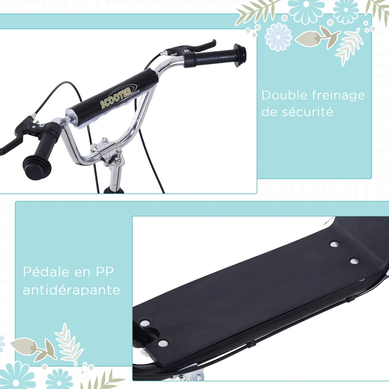 Trottinette enfant tout terrain 135 x 58 x 100 cm pneus gonflables guidon réglable design moderne jardin en acier noir 21_0000679