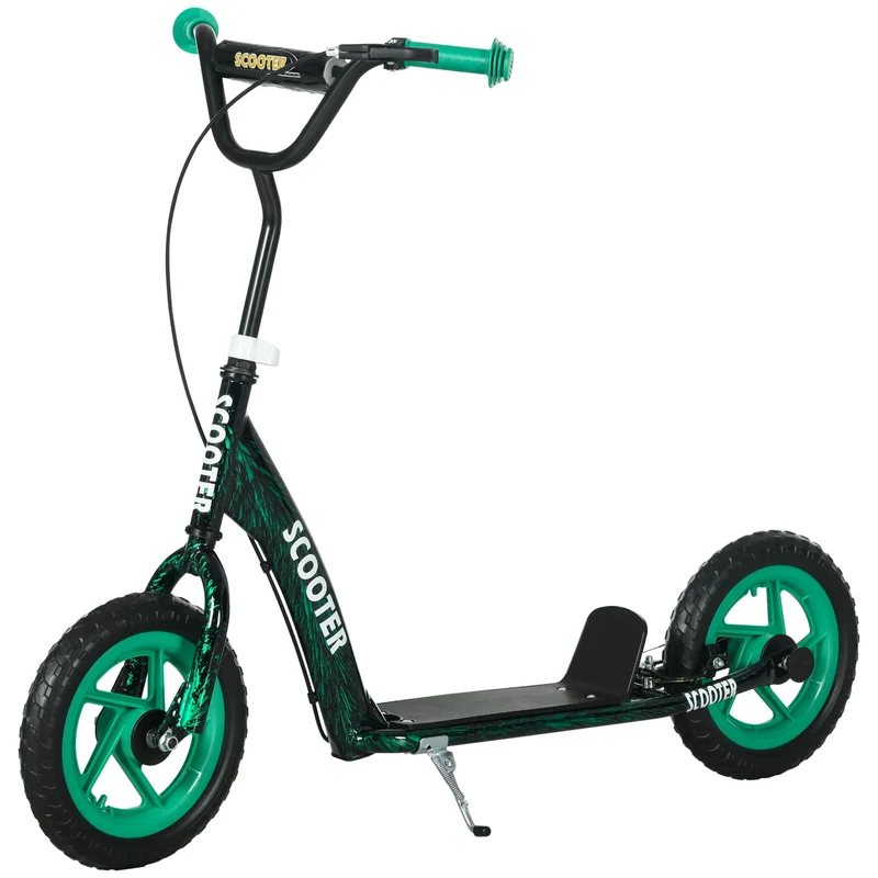 Trottinette enfant grandes roues 30 cm hauteur réglable 118 x 52 x 88 cm frein arrière design moderne en acier vert 21_0000685