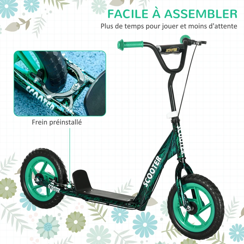 Trottinette enfant grandes roues 30 cm hauteur réglable 118 x 52 x 88 cm frein arrière design moderne en acier vert 21_0000685
