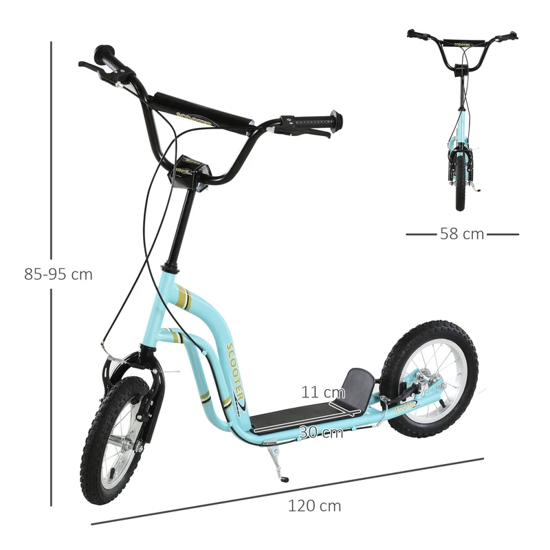 Trottinette enfant 5 ans et plus 120 x 58 x 85-95 cm guidon réglable freins avant et arrière moderne en acier bleu 21_0000667