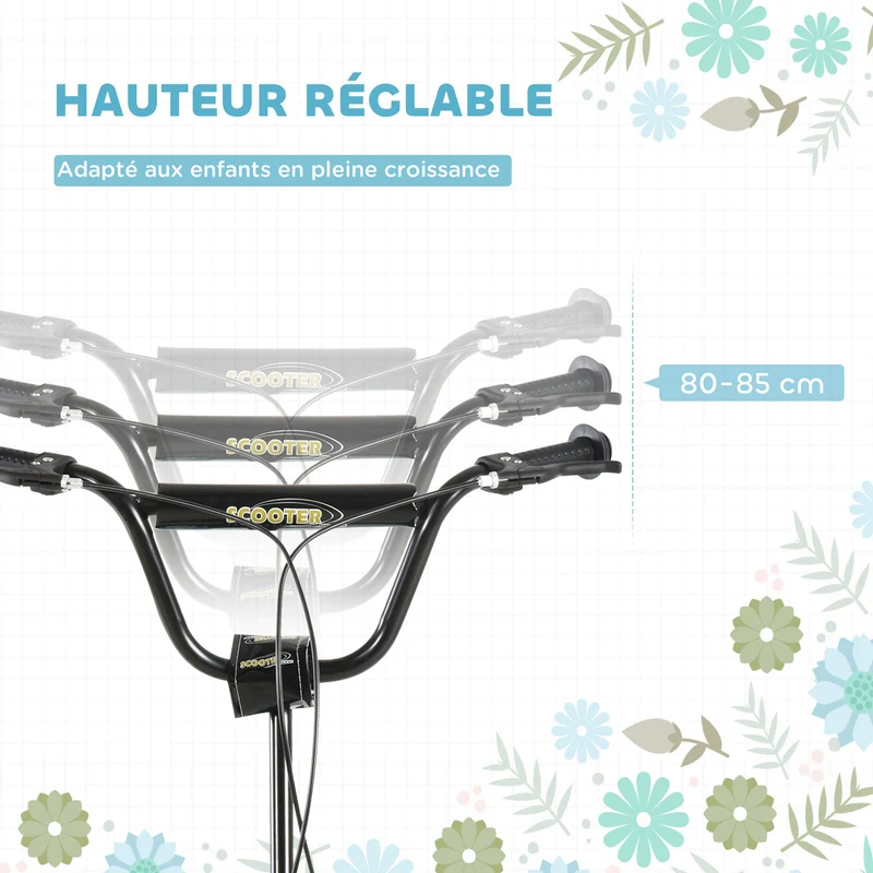 Trottinette enfant 5 ans et plus 120 x 58 x 85-95 cm guidon réglable freins avant et arrière moderne en acier bleu 21_0000667