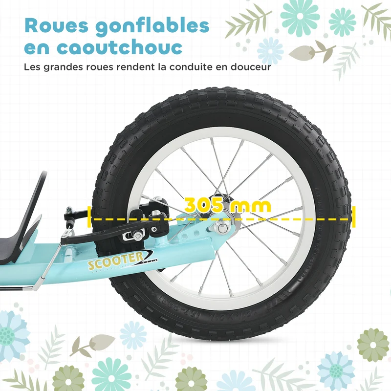 Trottinette enfant 5 ans et plus 120 x 58 x 85-95 cm guidon réglable freins avant et arrière moderne en acier bleu 21_0000667