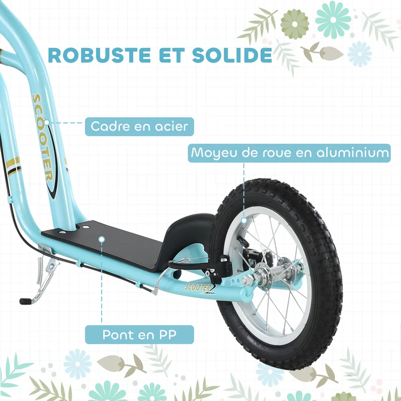 Trottinette enfant 5 ans et plus 120 x 58 x 85-95 cm guidon réglable freins avant et arrière moderne en acier bleu 21_0000667