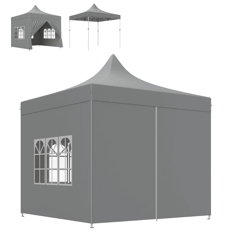 Tonnelle pliante jardin 290 x 290 x 325 cm montage rapide hauteur réglable style contemporain en tissu oxford gris 21_0004907