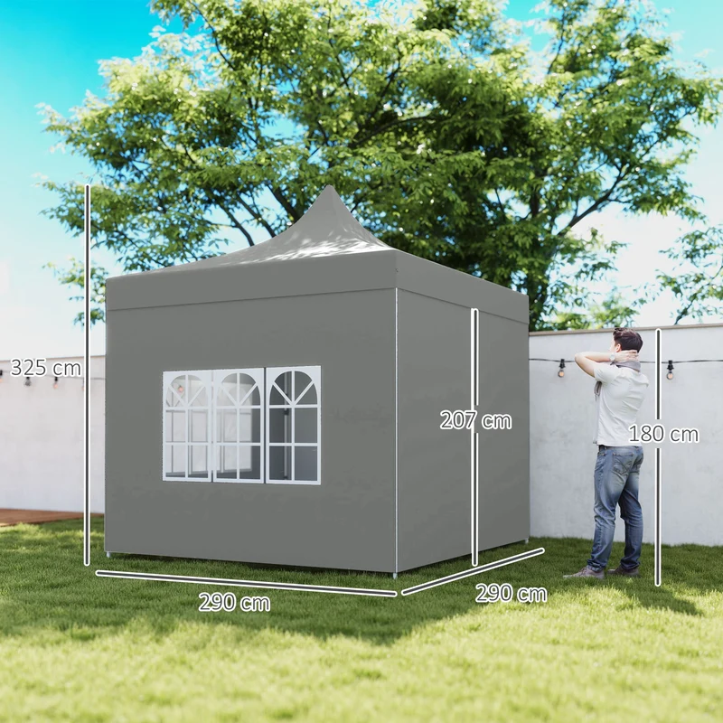 Tonnelle pliante jardin 290 x 290 x 325 cm montage rapide hauteur réglable style contemporain en tissu oxford gris 21_0004907