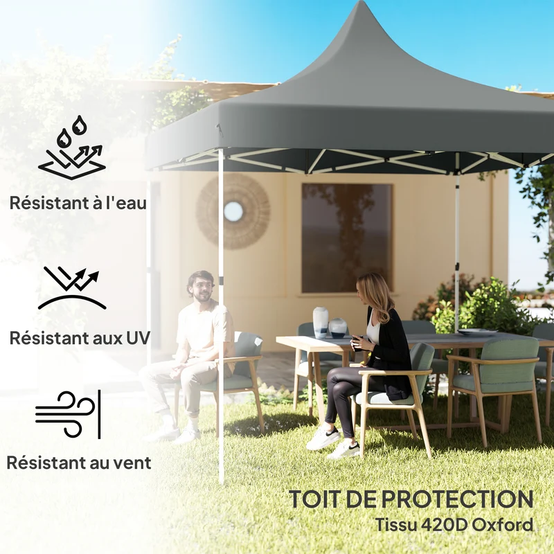 Tonnelle pliante jardin 290 x 290 x 325 cm montage rapide hauteur réglable style contemporain en tissu oxford gris 21_0004907