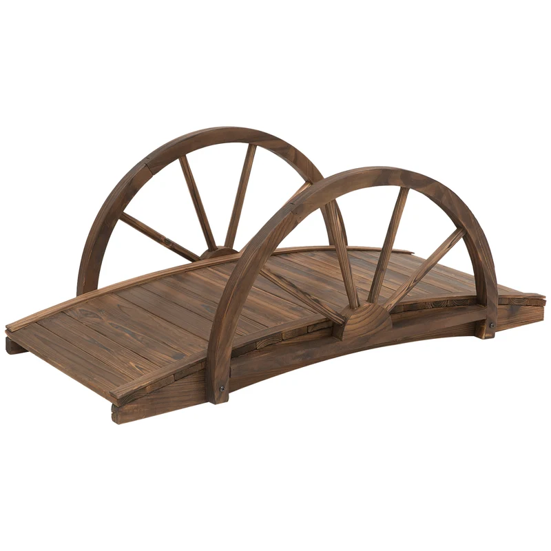 Pont de jardin arche incurvée 100 x 50 x 37 cm décoratif sécurisé résistant aux intempéries rustique en bois marron 21_0003939
