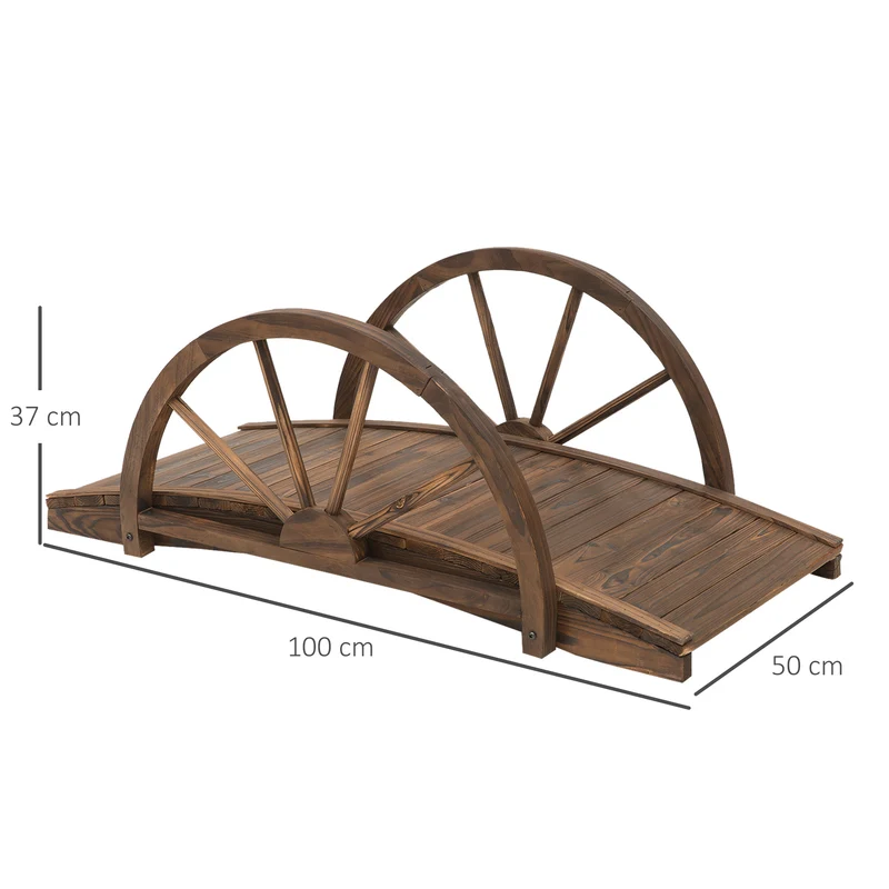 Pont de jardin arche incurvée 100 x 50 x 37 cm décoratif sécurisé résistant aux intempéries rustique en bois marron 21_0003939