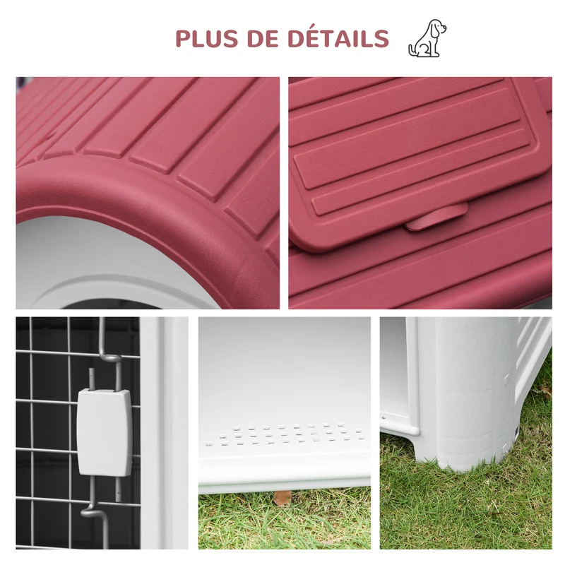 Niche pour chien extérieur et intérieur double porte 59 x 75 x 66 cm surélevée aérée design contemporain en PP rouge 21_0007287