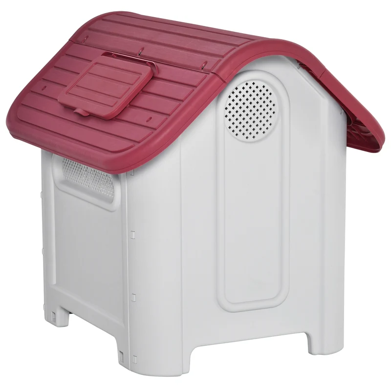 Niche pour chien extérieur et intérieur double porte 59 x 75 x 66 cm surélevée aérée design contemporain en PP rouge 21_0007287