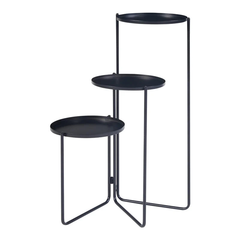 Support de plantes à 3 niveaux métal 70 x 48 x 25 cm noir 03_0010706