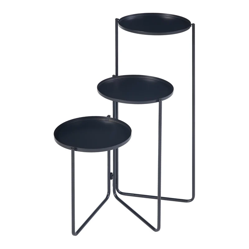 Support de plantes à 3 niveaux métal 70 x 48 x 25 cm noir 03_0010706