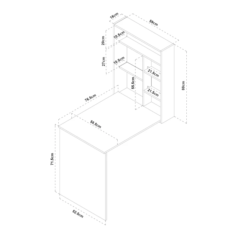 Bureau table poste de travail mural pliant 72 x 77 x 59 cm blanc effet bois 03_0009060